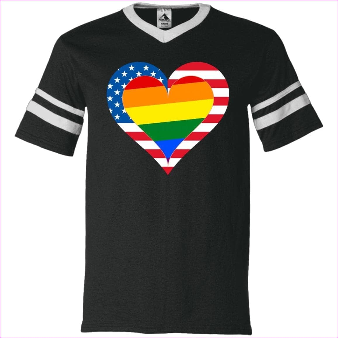 Black/White - Country & Pride Love V-Neck Sleeve Stripe Jersey - Unisex T-Shirts at TFC&H Co.