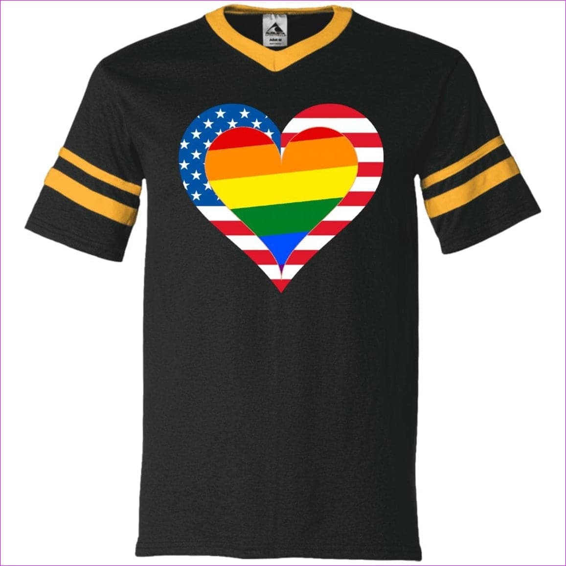 Black/Gold - Country & Pride Love V-Neck Sleeve Stripe Jersey - Unisex T-Shirts at TFC&H Co.