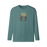 Gray Green - Crowned Dreadz 290GSM Unisex Reverse Seam Washed Long Sleeve T-shirt - Mens T-Shirt at TFC&H Co.