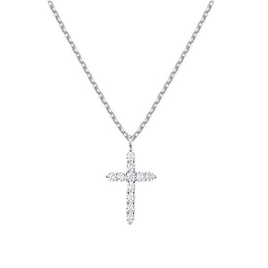 Silver - Cubic Zirconia Cross Necklace - necklace at TFC&H Co.