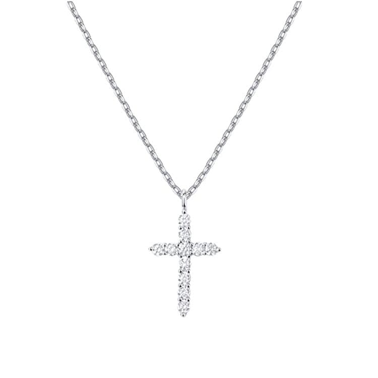 Silver - Cubic Zirconia Cross Necklace - necklace at TFC&H Co.