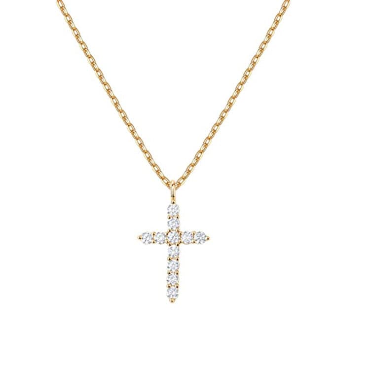 Gold Cubic Zirconia Cross Necklace - necklace at TFC&H Co.