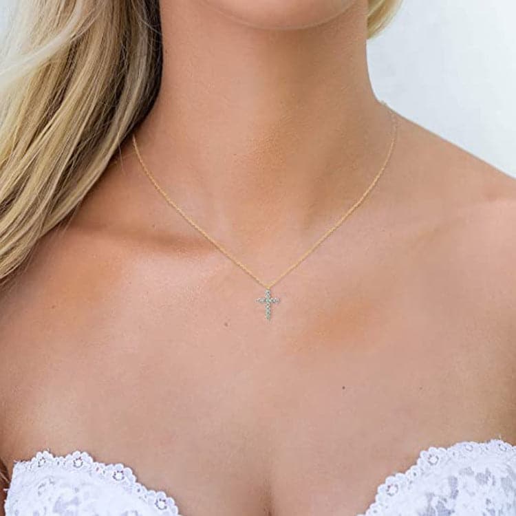 Rose gold Cubic Zirconia Cross Necklace - necklace at TFC&H Co.