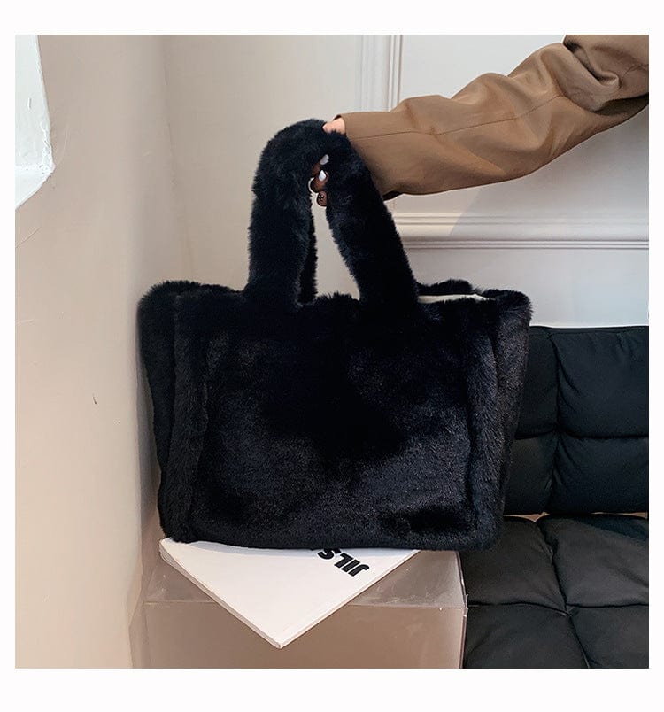 Black - Cushy Chain Plush Handbag - handbag at TFC&H Co.
