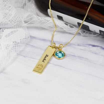 Silver Customizable Name Rectangle Graphic Birthstone Necklace - necklace at TFC&H Co.