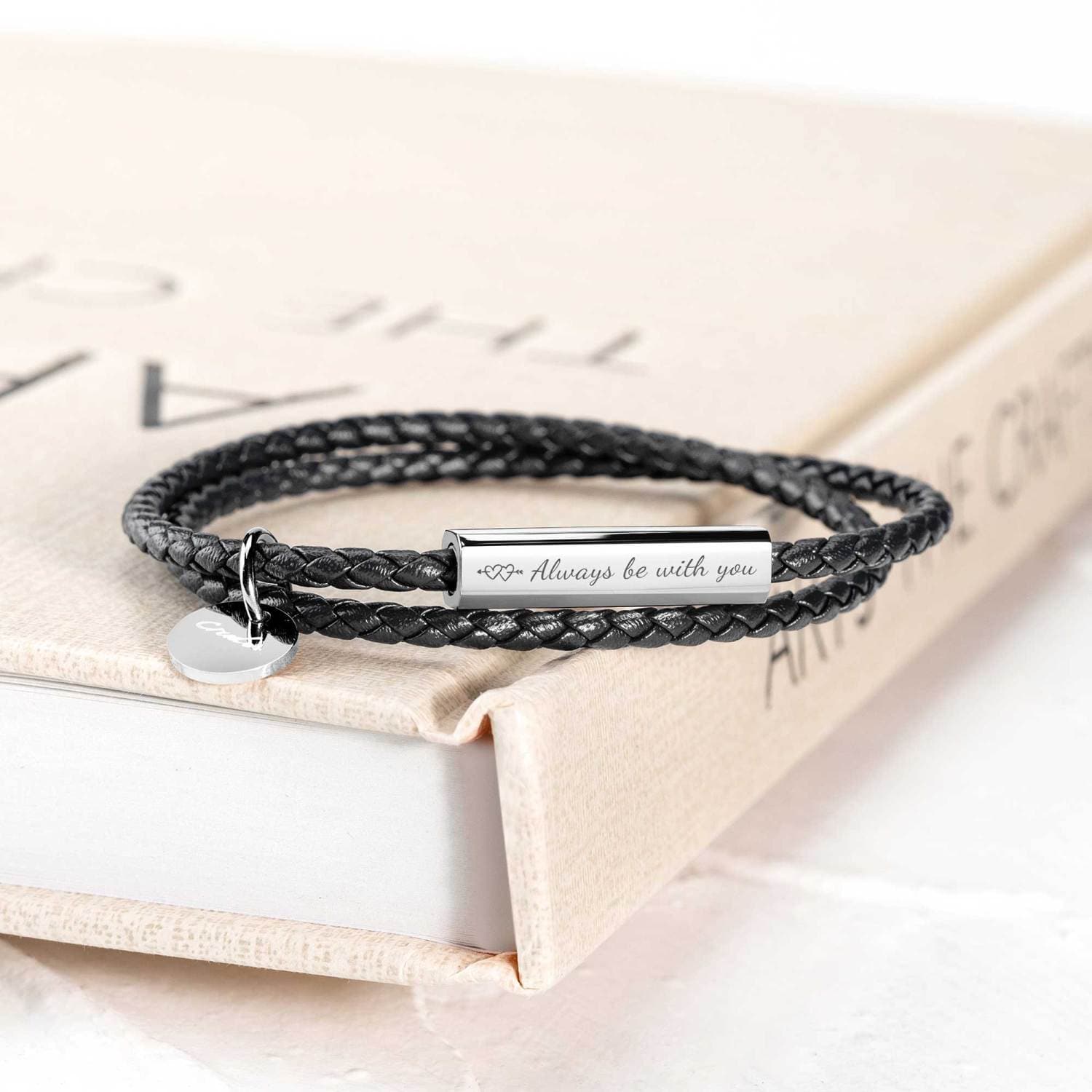 Customizable Ricordi Italian Authentic Leather Wrap Bracelet(Jet Black) - bracelet at TFC&H Co.