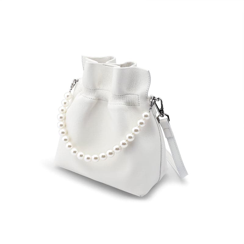 Pearl White Cutie Leather bucket bag - handbag at TFC&H Co.
