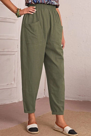 - Elastic Waist Pocket Tapered Pants - 2 colors - womens pants at TFC&H Co.