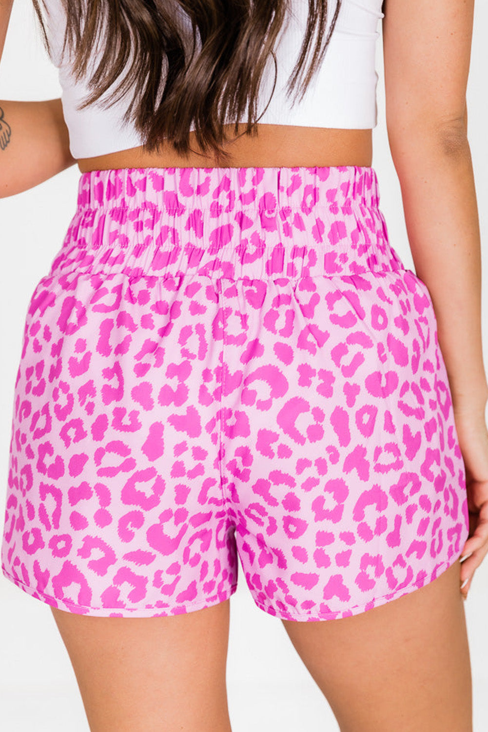 Pink Leopard High Waisted Athletic Shorts - Shorts at TFC&H Co.