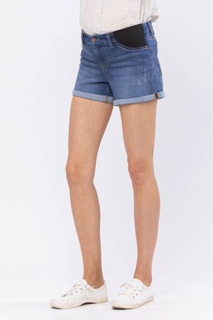 - Judy Blue Mid-Rise Maternity Cuffed Denim Shorts - Ships from The US - womens denim shorts at TFC&H Co.