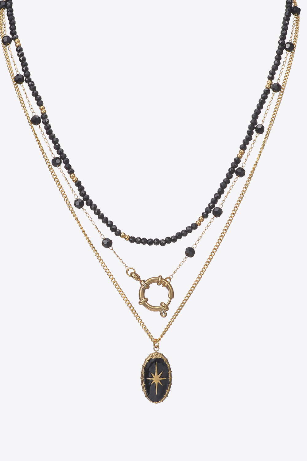 BLACK/GOLD ONE SIZE Three-Piece Stainless Steel Necklace Set - necklace at TFC&H Co.