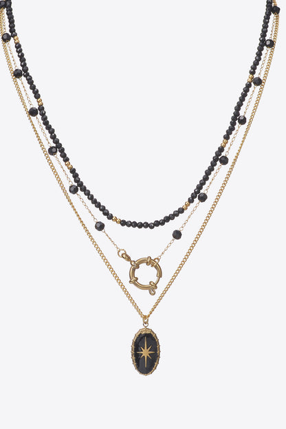 BLACK/GOLD ONE SIZE Three-Piece Stainless Steel Necklace Set - necklace at TFC&H Co.
