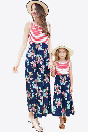 Women Striped Floral Sleeveless Dress - Mommy & Me - women's dress at TFC&H Co.