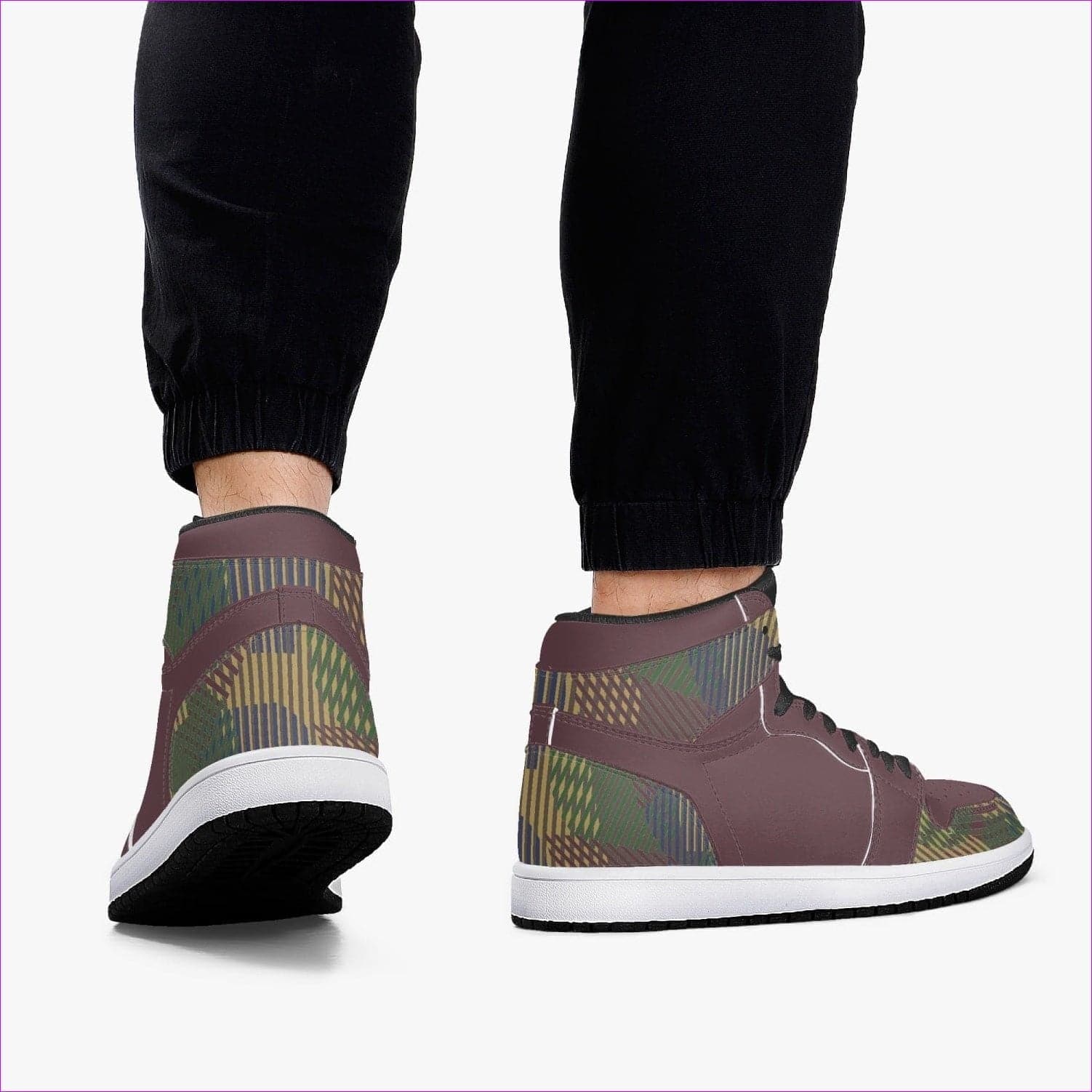 White - Dark Vivid Weaved High-Top Leather Sneakers - unisex shoes at TFC&H Co.