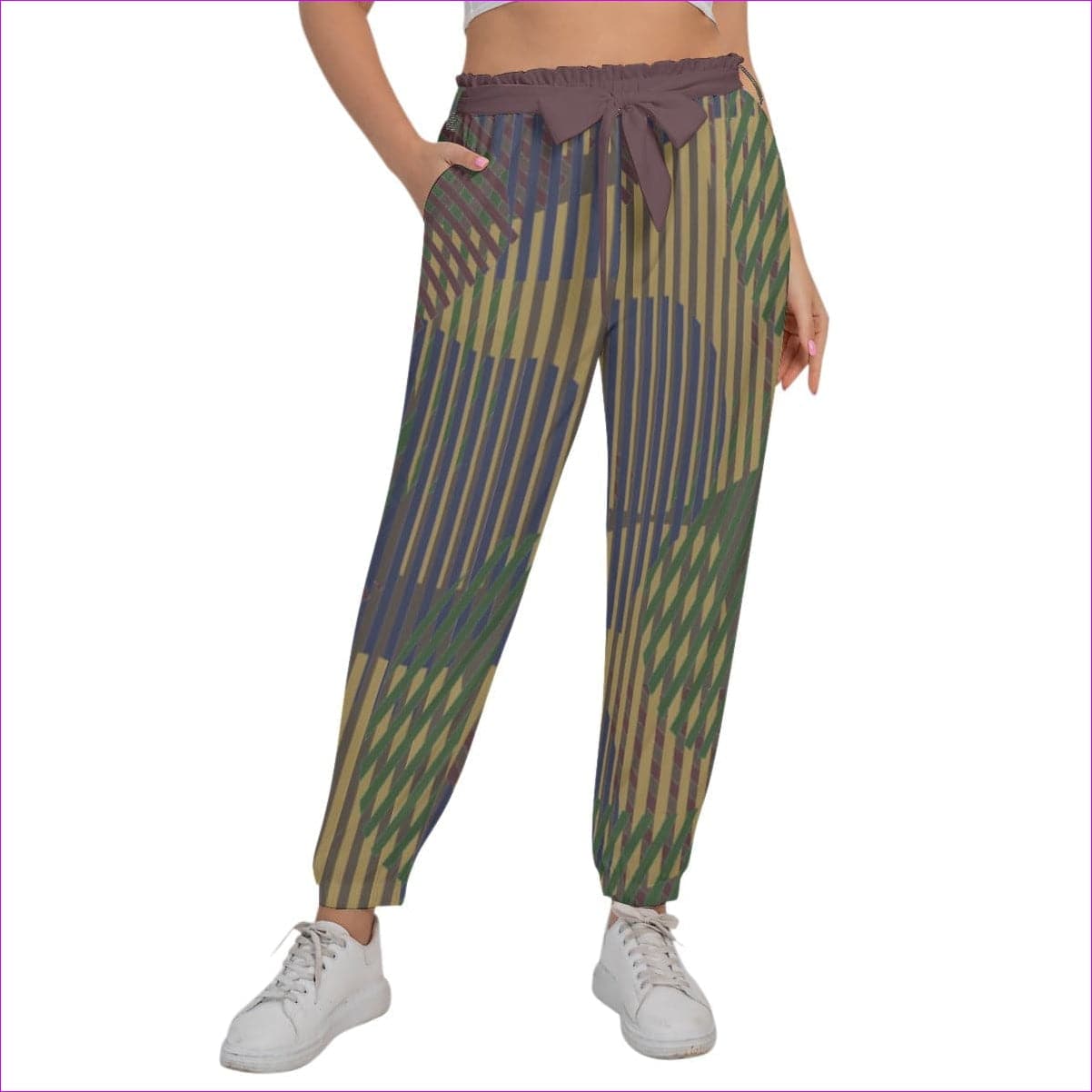Military Green - Dark Vivid Weaved Women’s Trousers With Waist Belt(Plus Size) - womens pants at TFC&H Co.