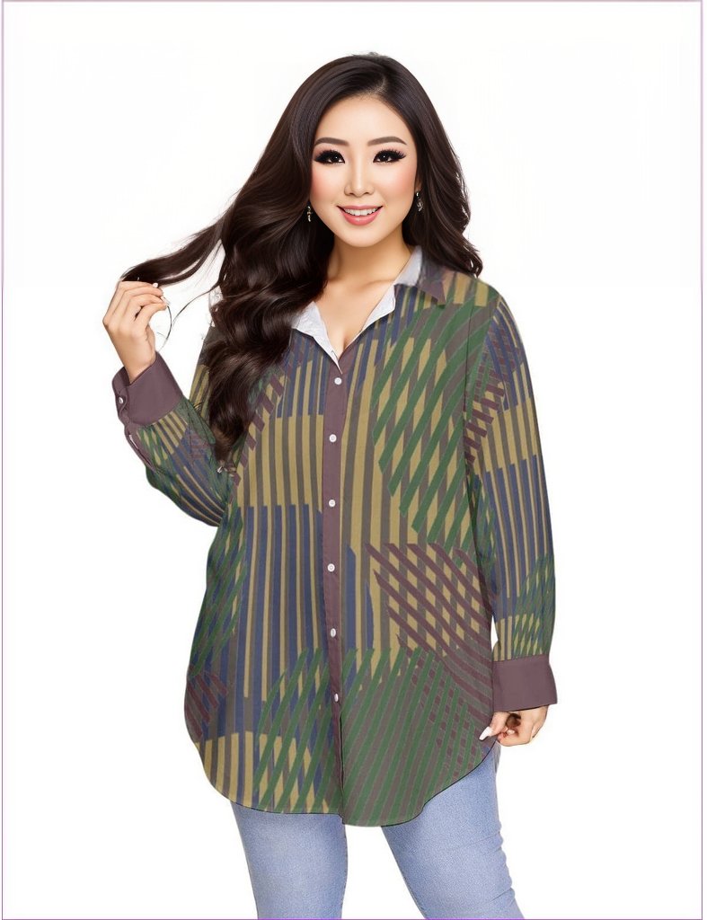Military Green - Dark Vivid Weaved Womens Button-Up Shirt Voluptuous (+) Plus Size - womens button-up shirt at TFC&H Co.