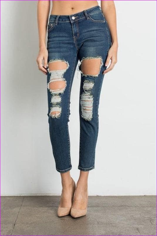 Dark Wash Ripped Premium Jeans - women's jeans at TFC&H Co.