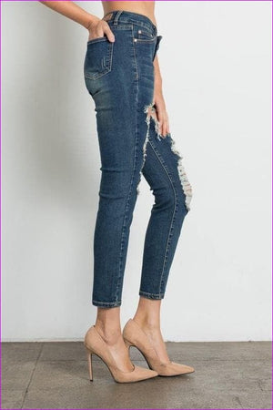 - Dark Wash Ripped Premium Jeans - womens jeans at TFC&H Co.