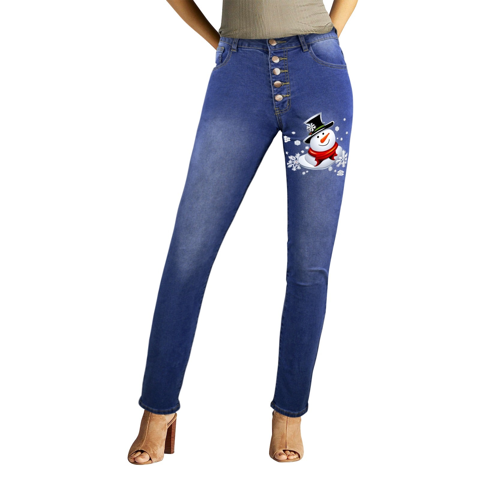 Snow Man's Delight Women's Christmas Jeans - women's jeans at TFC&H Co.