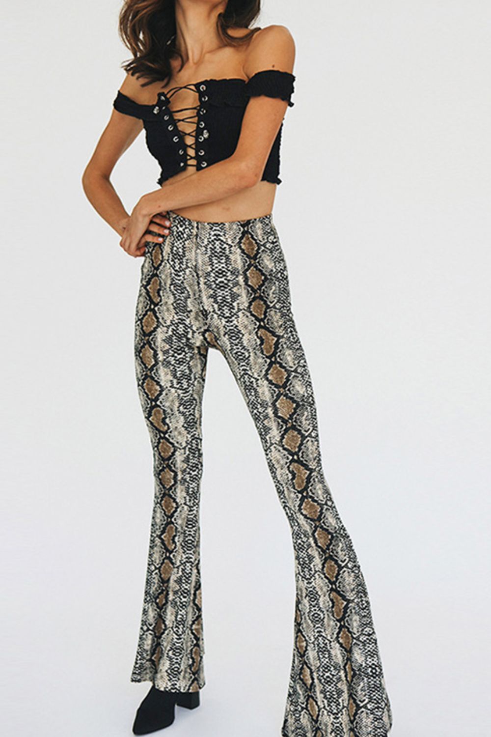 - Snakeskin Print Flare Pants - womens pants at TFC&H Co.