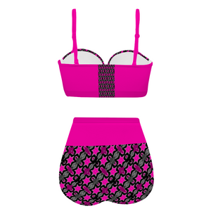 Pink Star Women's High Waist Bikini Suspender Two Piece Swimsuit - women's bikini set at TFC&H Co.