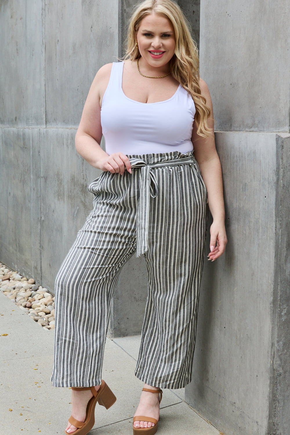 - Heimish Find Your Path Full Size Paperbag Waist Striped Culotte Pants - womens pants at TFC&H Co.