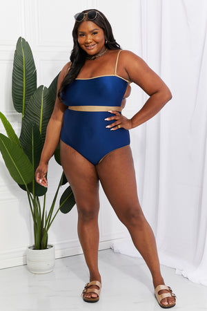 - Marina West Swim Wave Break Contrast Trim One-Piece - Ships from The US - womens one piece swimsuit at TFC&H Co.