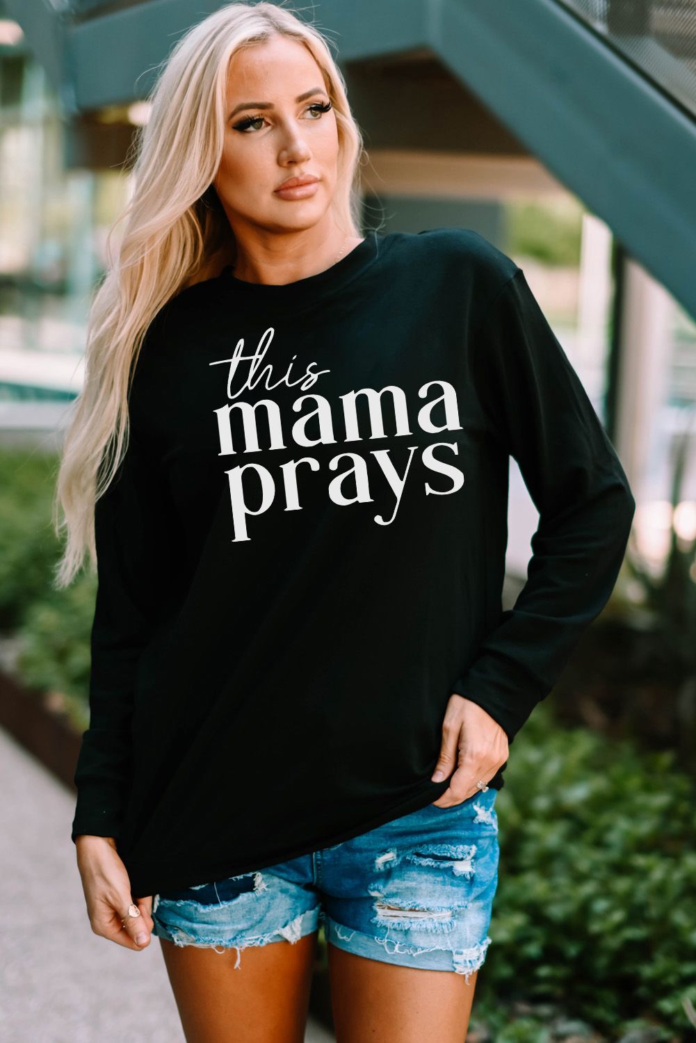 BLACK THIS MAMA PRAYS Graphic Sweatshirt - women's sweatshirt at TFC&H Co.