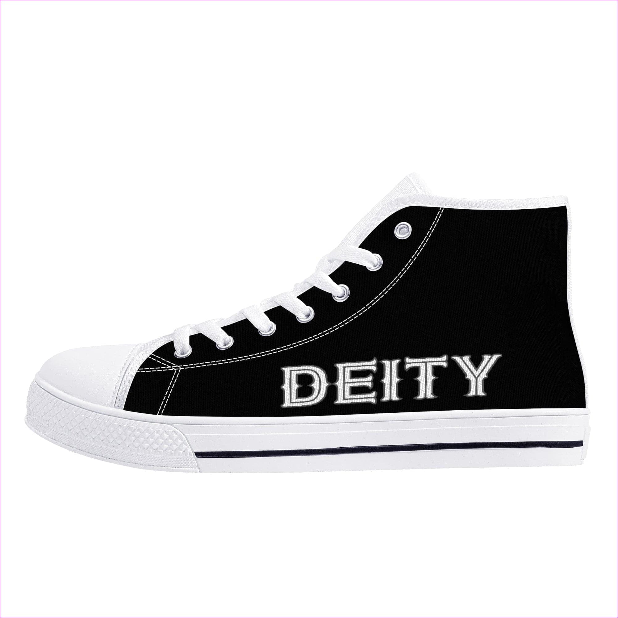 Women US12 EU44 - Deity Black High-Top Canvas Shoes - canvas shoes at TFC&H Co.