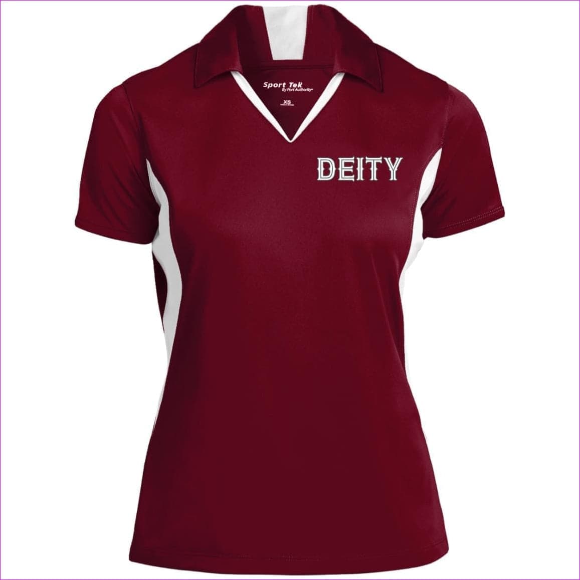 Maroon White - Deity Ladies' Colorblock Performance Polo - Womens Polo Shirts at TFC&H Co.