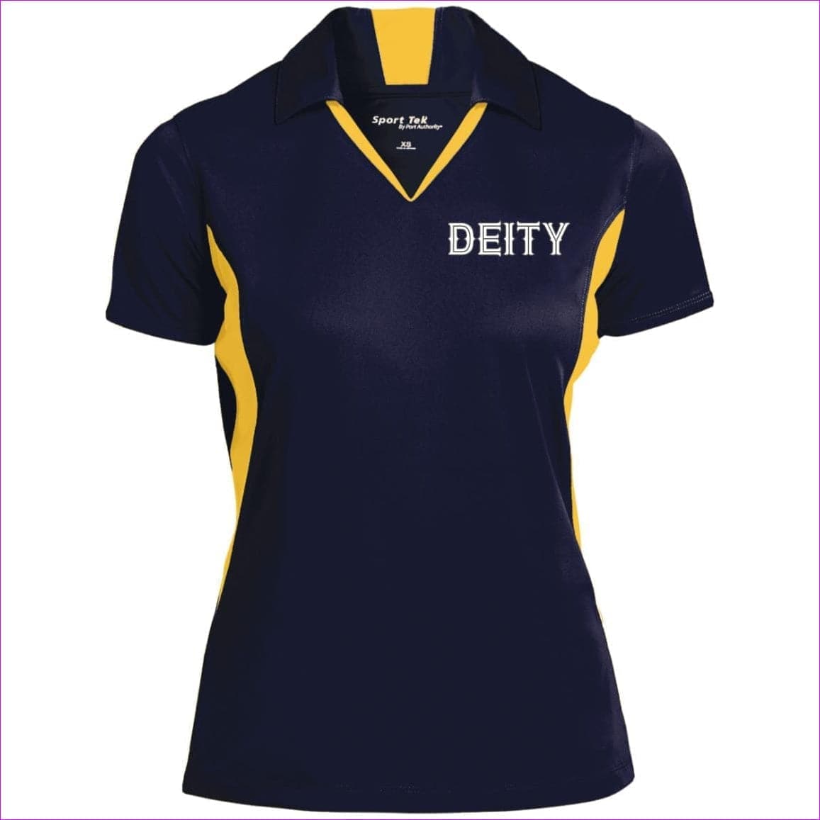True Navy Gold - Deity Ladies' Colorblock Performance Polo - Womens Polo Shirts at TFC&H Co.