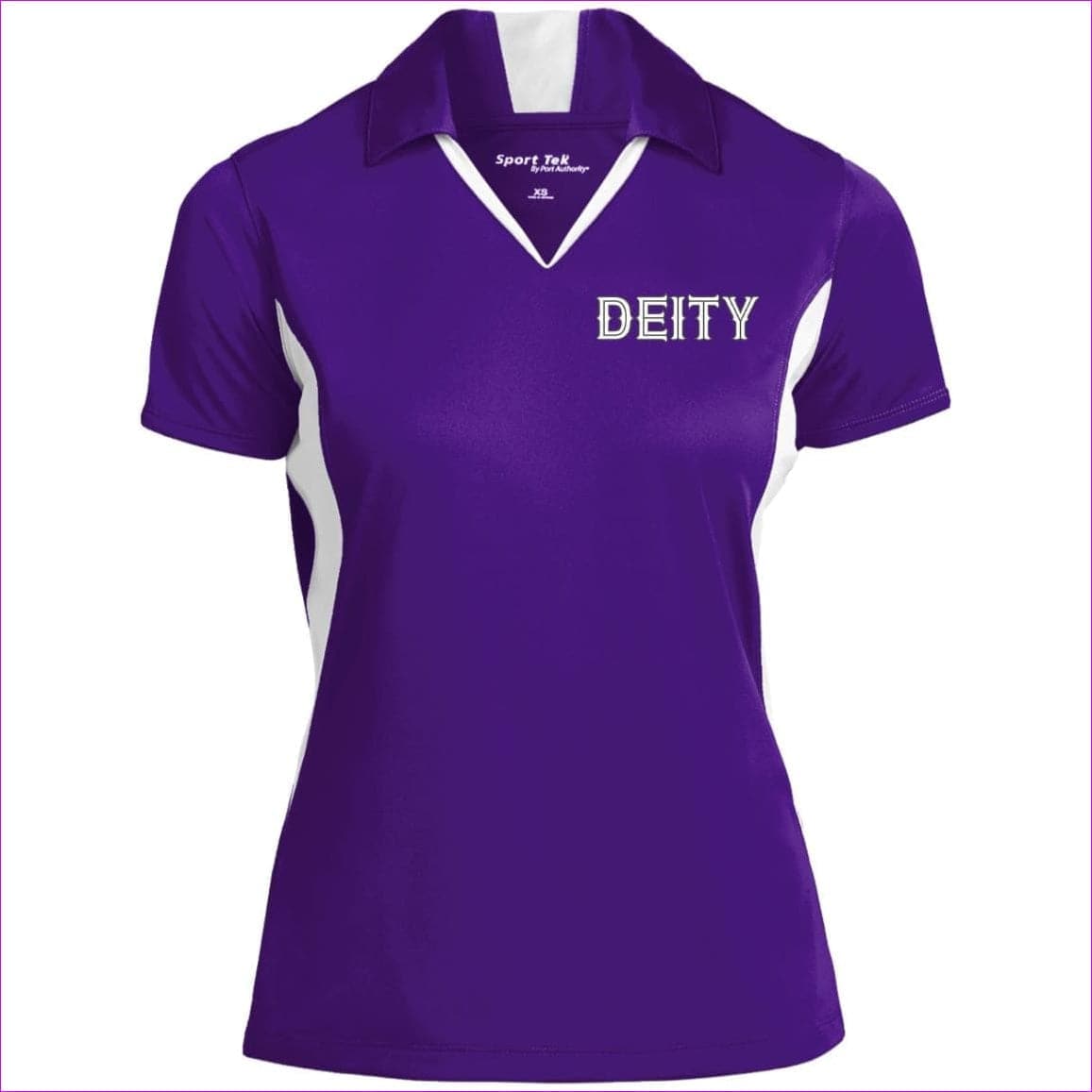 Purple White - Deity Ladies' Colorblock Performance Polo - Womens Polo Shirts at TFC&H Co.