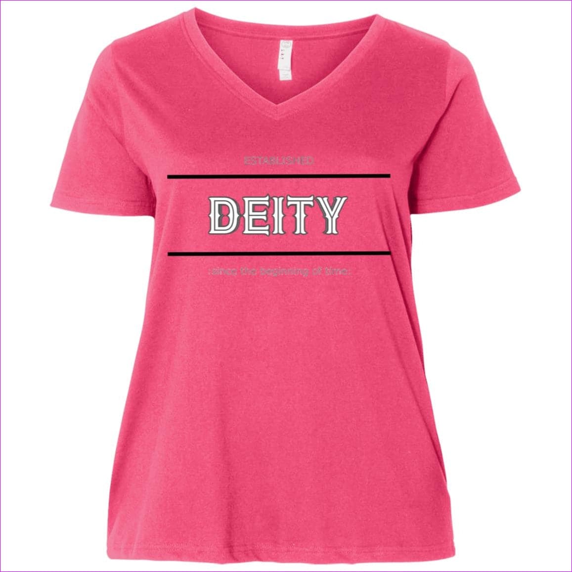 Hot Pink/ Deity Ladies' Curvy V-Neck T-Shirt - Women's T-Shirts at TFC&H Co.