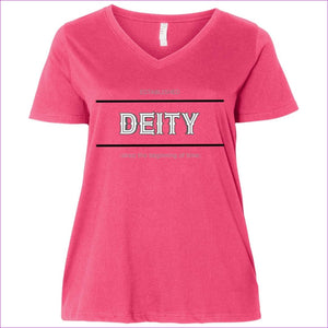 Hot Pink/ Deity Ladies' Curvy V-Neck T-Shirt - Women's T-Shirts at TFC&H Co.
