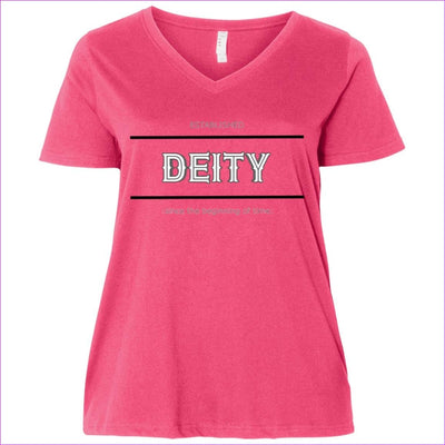 Hot Pink - Deity Ladies' Curvy V-Neck T-Shirt - Womens T-Shirts at TFC&H Co.