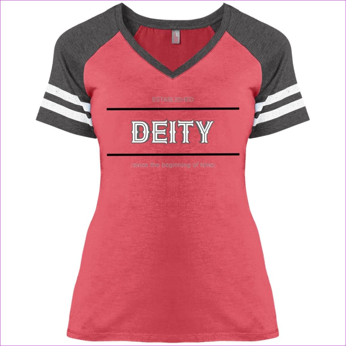Heather Red Heathered Charcoal - Deity Ladies' Game V-Neck T-Shirt - Womens T-Shirts at TFC&H Co.