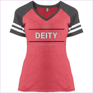 Heather Red Heathered Charcoal - Deity Ladies' Game V-Neck T-Shirt - Womens T-Shirts at TFC&H Co.