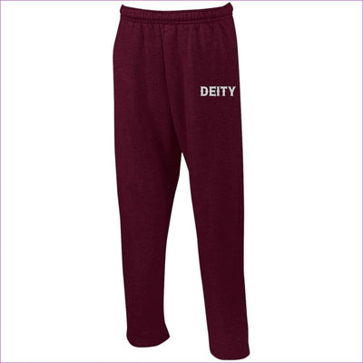 Maroon - Deity Open Bottom Sweatpants with Pockets - unisex sweatpants at TFC&H Co.