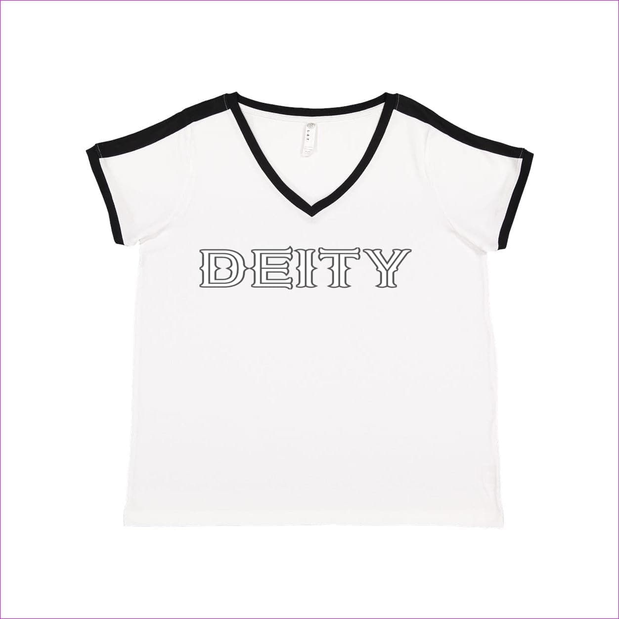 White/ Black - Deity Womens Curvy Premium Jersey V-Neck Tee - Womens T-Shirts at TFC&H Co.
