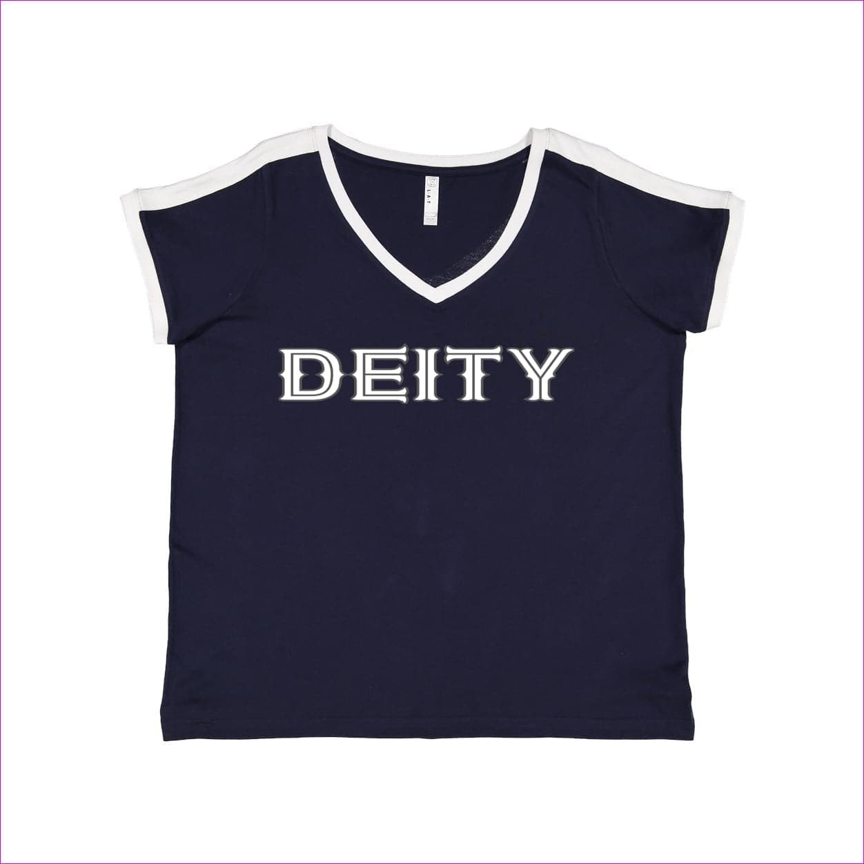Navy White - Deity Womens Curvy Premium Jersey V-Neck Tee - Womens T-Shirts at TFC&H Co.