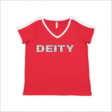 Red/ White - Deity Womens Curvy Premium Jersey V-Neck Tee - Womens T-Shirts at TFC&H Co.