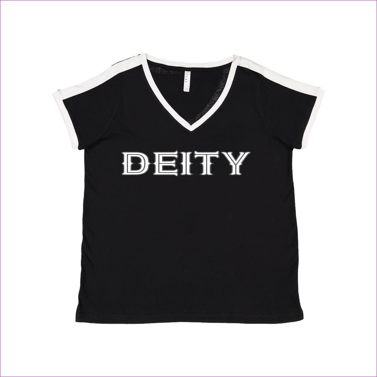Black White - Deity Womens Curvy Premium Jersey V-Neck Tee - Womens T-Shirts at TFC&H Co.