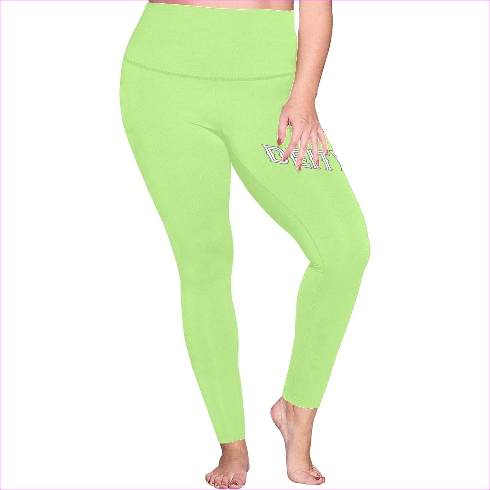 Deity Green Women's High Waist Leggings(ModelL44)(Plus Size) - Deity Womens High Waist Leggings Voluptuous (+) Plus Size - 10 Colors - womens leggings at TFC&H Co.