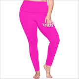 Deity Pink Women's High Waist Leggings(ModelL44)(Plus Size) - Deity Womens High Waist Leggings Voluptuous (+) Plus Size - 10 Colors - womens leggings at TFC&H Co.