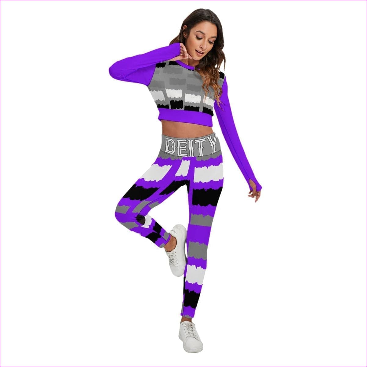 Purple - Deity Womens Sport Set With Backless Top And Leggings - womens top & leggings set at TFC&H Co.