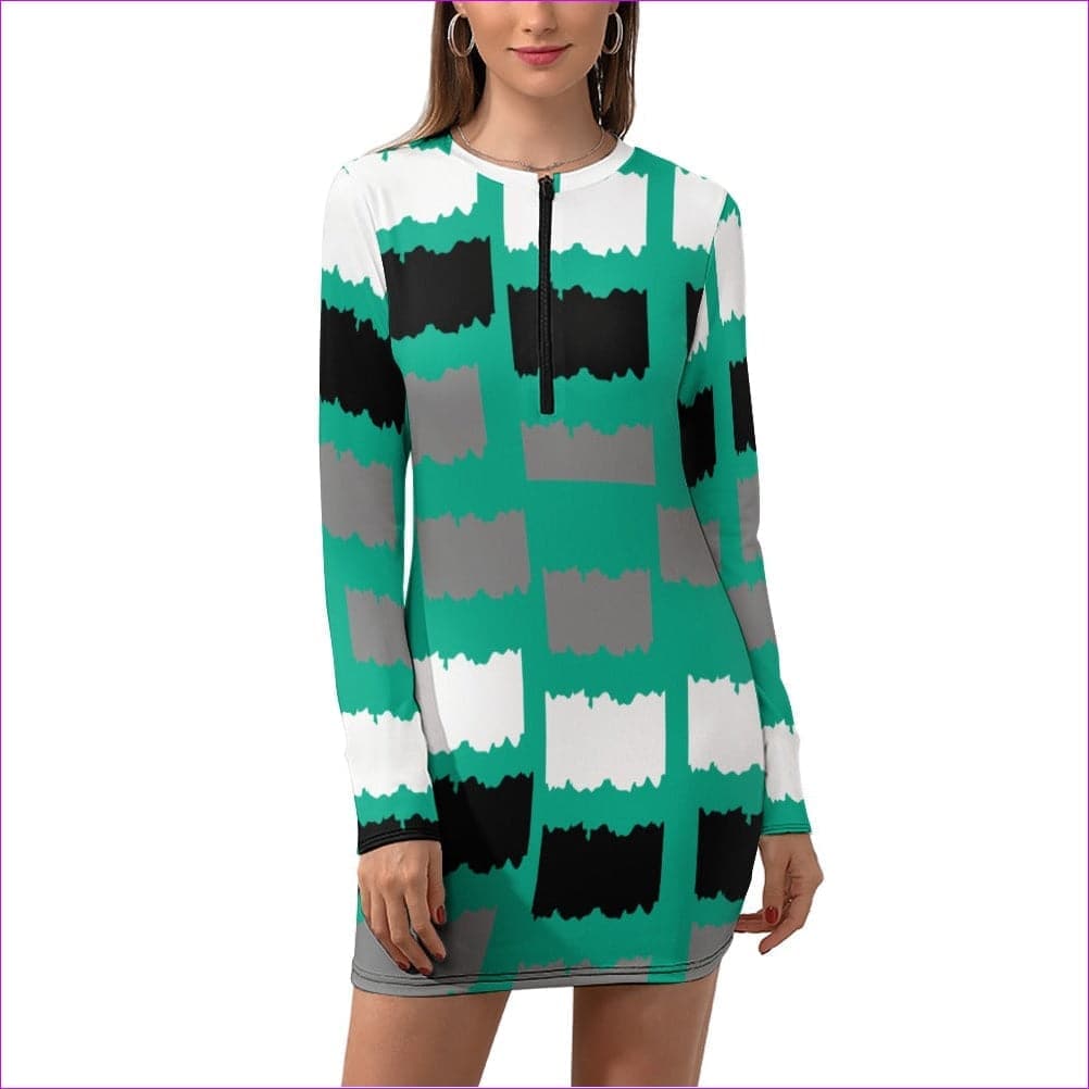 MediumSeaGreen Deity Womens Zipper Long Sleeve Hip Dress - 3 options - women's dress at TFC&H Co.
