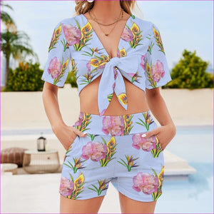 - Delightful Beach Sports Two Piece Outfit Set - 2 options Blue & Orange - womens crop top & shorts set at TFC&H Co.