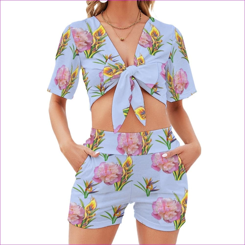 - Delightful Beach Sports Two Piece Outfit Set - 2 options Blue & Orange - womens crop top & shorts set at TFC&H Co.