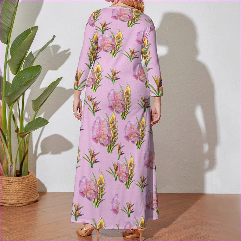Thistle - Delightful Pink Voluptuous (+) Plus Size Loose Crew Neck Long Sleeve Dress - womens dress at TFC&H Co.
