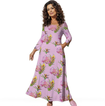 - Delightful Pink Voluptuous (+) Plus Size Loose Crew Neck Long Sleeve Dress - womens dress at TFC&H Co.